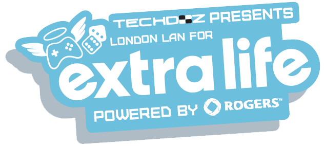 Blue logo for Extra Life LAN Party London.